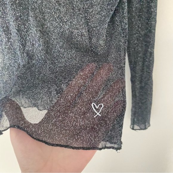 VICTORIAS SECRET Black Sheer Mesh Shine Glitter Shimmer Top - Picture 3 of 6